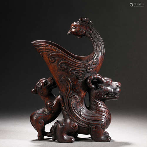 Qing Dynasty agarwood animal head cup