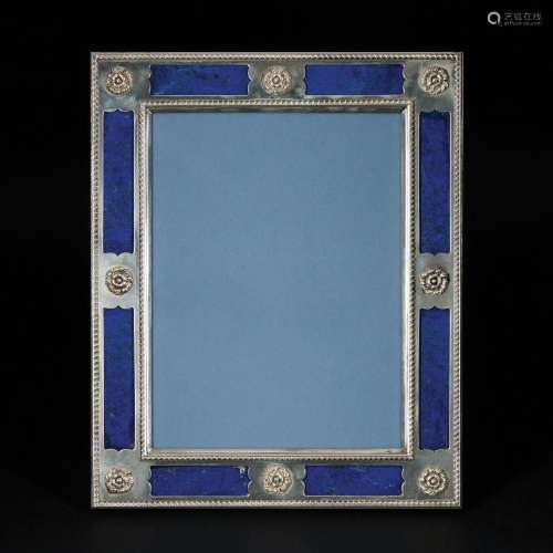 A silver and lapis-lazuli rectangular frame
