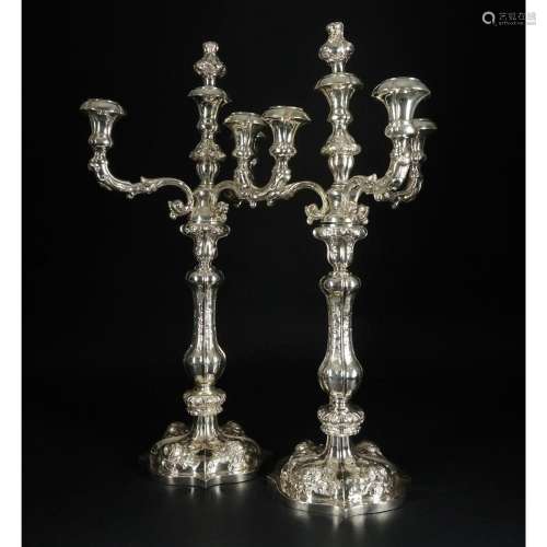 A pair of Austrian double use three-lighe candelabra, Vienna...
