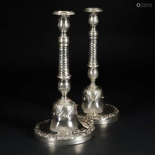 A pair of Neapolitan silver candlesticks, 19th century