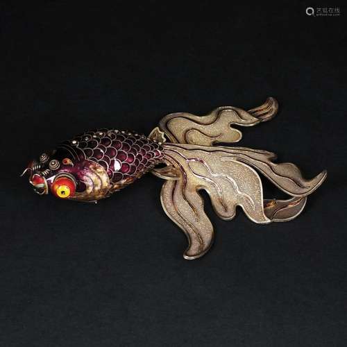 A Chinese enameled silver jointed fish, early 20th century