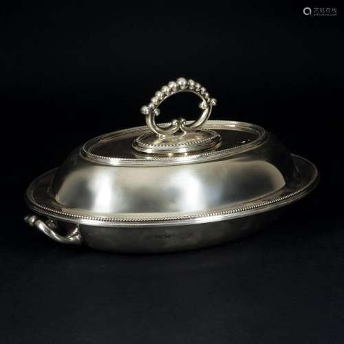 An English sterling silver oval vegetable dish and cover, Sh...
