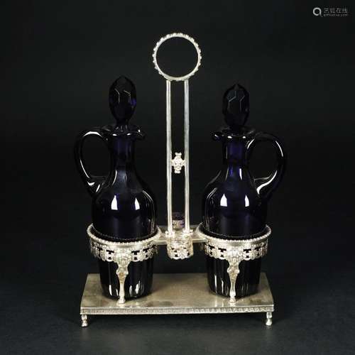 2 bottles silver cruet