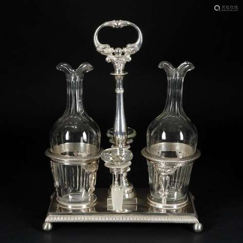 2 bottles silver cruet, 19th century