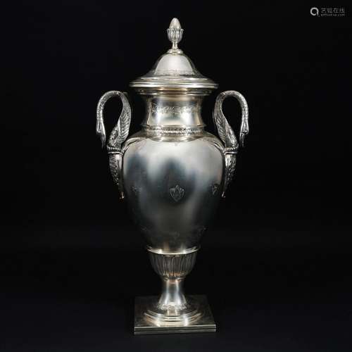 A chiseled and engraved Italian silver vase and cover, 19th ...