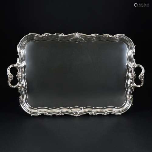 An English sterling silver rectangular tray, Sheffield, 1910