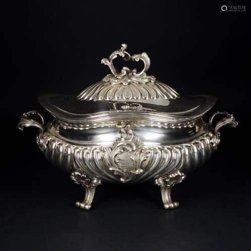 A podded silver oval tureen and cover