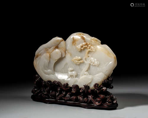 A CHINESE CARVED WHITE JADE BOULDER,QING DYNASTY