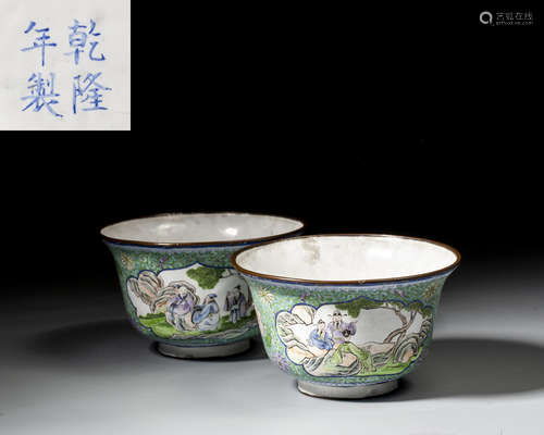 A PAIR OF BEIJING-ENAMEL BOWLS,QIANLONG PERIOD