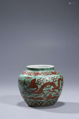 A GREEN-GLAZED AND IRON-RED DRAGON JAR,MING DYNASTY