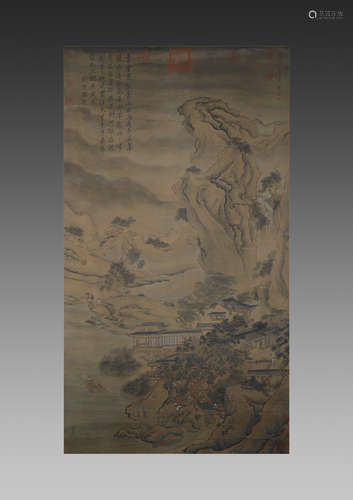 A CHINESE SILK PAINTING,LANDSCAPE,YUAN JIANG,QING DYNASTY