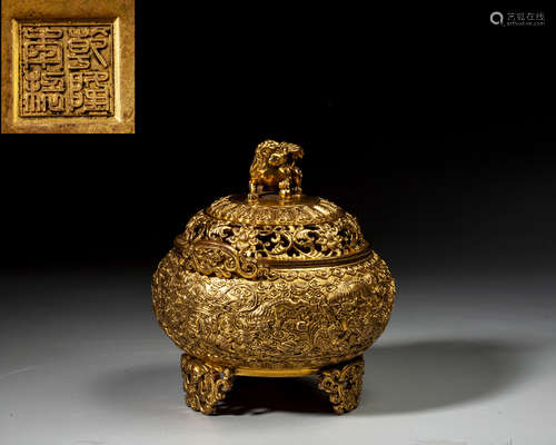 A CHINESE GILT-BRONZE CENSER,QING DYNASTY