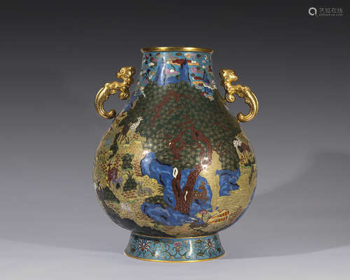 A CLOISONNE ENAMEL 'ONE HUNDRED DEER' VASE,QING DYNASTY