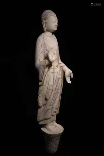 A PAINTED WHITE MARBLE FIGURE OF BUDDHA,NORTHERN QI DYNASTY