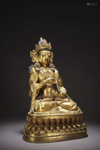 A GILT-BRONZE FIGURE OF VAJRADHARA,QING DYNASTY