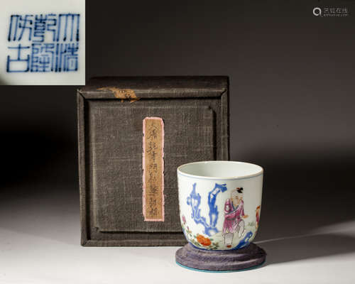 A CHINESE FAMILLE-ROSE 'BOY AND CHICKEN' CUP,MARK AND PERIOD...