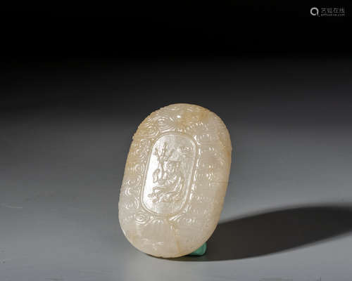 A WHITE JADE PLAQUE,QING DYNASTY