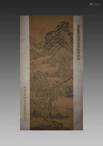 A CHINESE SILK PAINTING,LANDSCAPE,WANG MENG