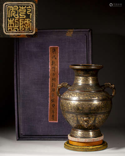 A CHINESE BRONZE COLOURED GALZE VASE,MARK AND PERIOD OF QIAN...