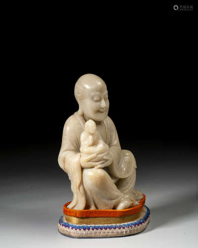 A SHOUSHAN STONE FIGURE OF LUOHAN,QING DYNASTY