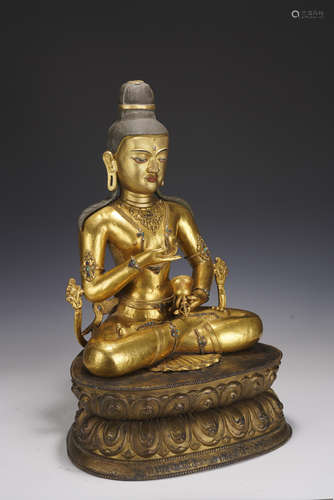 A GILT-BRONZE FIGURE OF VAJRADHARA,QING DYNASTY