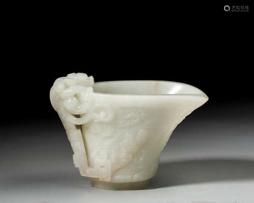 A CHINESE CARVED WHITE JADE CUP,QING DYNASTY