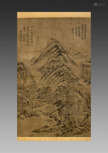 A CHINESE SILK PAINTING,LANDSCAPE,WANG YUANQI,QING DYNASTY