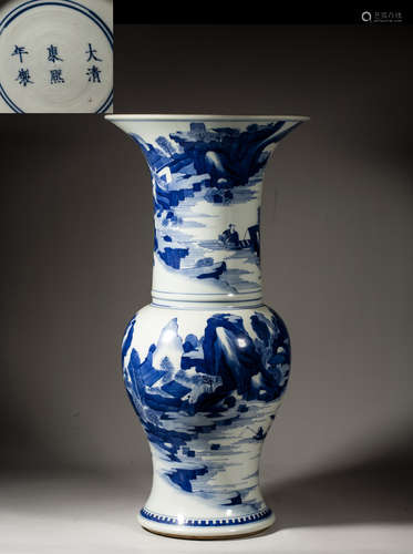 A CHINESE BLUE AND WHITE VASE,MARK AND PERIOD OF KANGXI