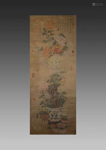 A CHINESE SILK PAINTING,EMPEROR HUIZONG,SONG DYNASTY