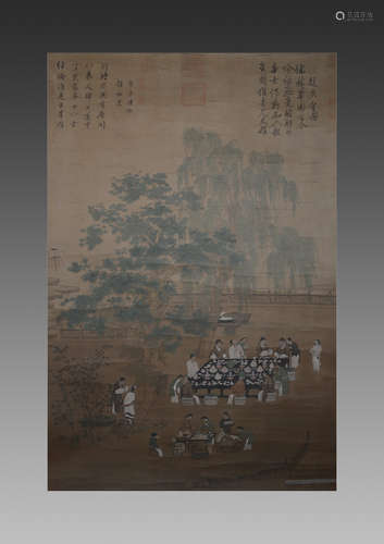 A CHINESE SILK PAINTING,EMPEROR HUIZONG,SONG DYNASTY