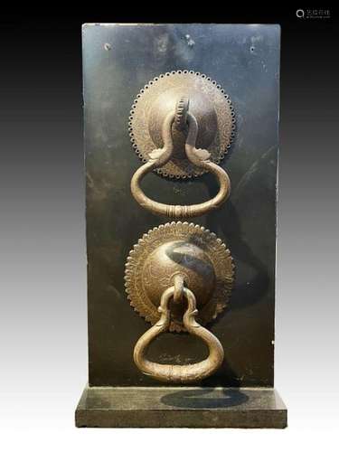 Pair Of Mughal Bronze & Golden Inlay Door Knocker