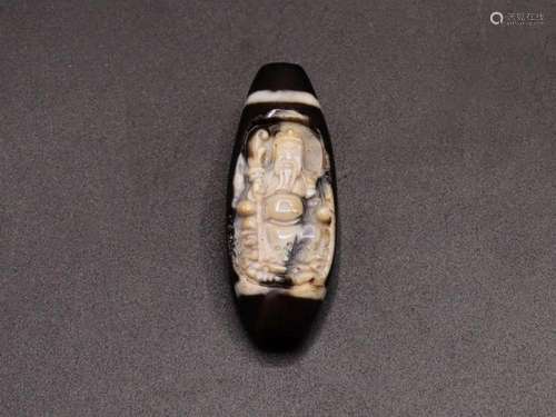 Tibetan Agate Dzi Bead Pendant With Engraved Buddha Figure