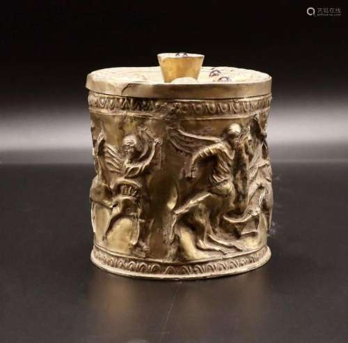 Ancient Solid Silver Gold Gilt Roman Box Depicting Scenes Of...