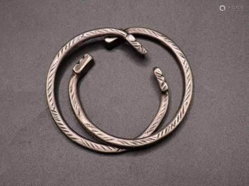 Pair Of Roman Solid Silver Bracelets With Snake Head