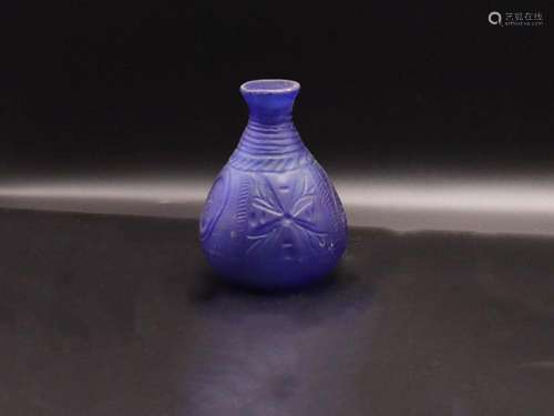 Roman Cobalt Blue Floral Engraved Glass Bottle