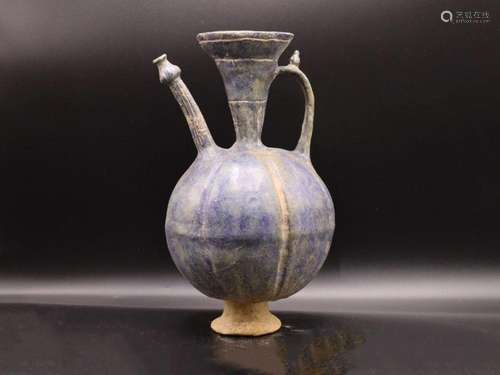 Islamic Coblat Ble Intact Ceramic Ewer, 12th Century