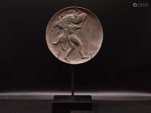 Ancient Roman Solid Silver Plate Depicting Minotaur Fighting...