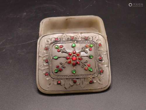 Mughal Jade Box With Semi Precious Stones