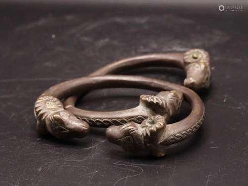 Pair Of Bronze Roman Bangles With Goat Heads