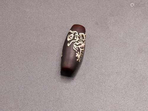 Tibetan Agate Dzi Bead With Engraved Dragon Pendant