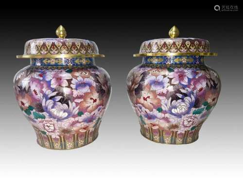 Chinese Cloisonné Pair Of Vases, 20th Century