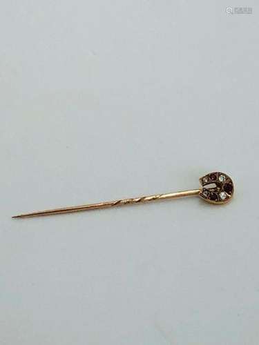 Antique 9k rose gold and yellow gold pin with diamonds and r...