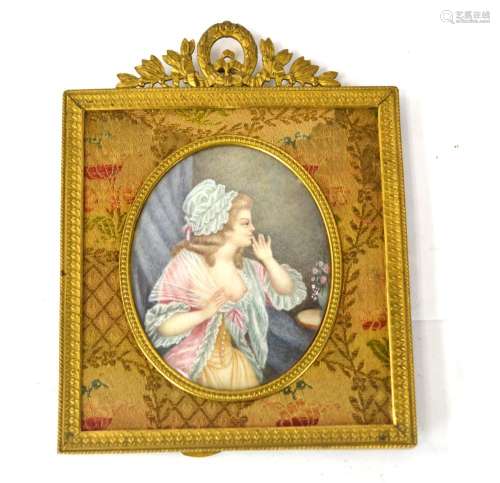 Bronze Framed Hand Painted Miniature of Lady