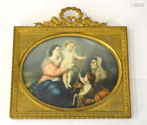 19th C. Hand Painted Family Group Miniature