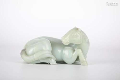 Chinese Carved Celadon Jade Figure of Horse