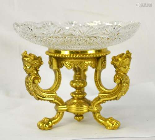 Pairpoint Bronze & Cut Crystal Figure Center Piece