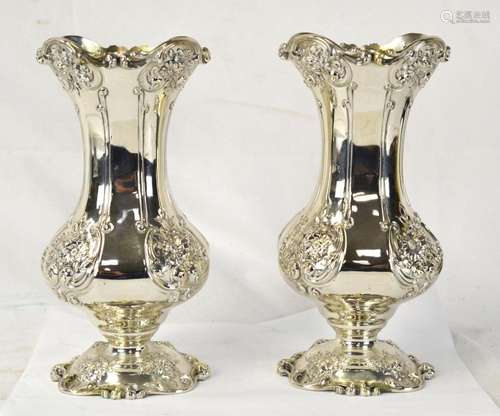 Pr American Sterling Silver Vases