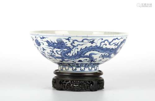 Chinese Blue & White Dragon Bowl