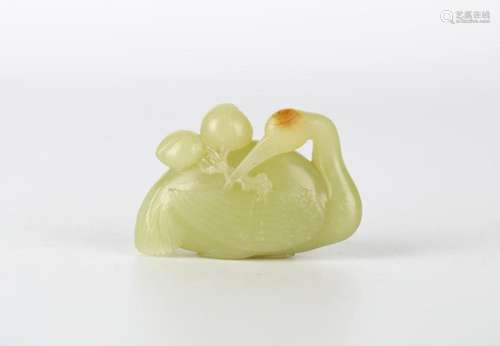 Chinese Carved Yellow Jade Figure of Goose