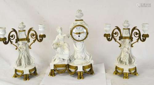 Sevres Bronze & Porcelain Clock Set